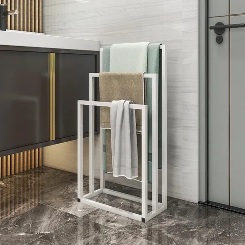 BOFENG Toallero de metal blanco de 3 niveles, 3 bares, soporte de toalla independiente, estante de secado, toallero, escalera, accesorios de baño,