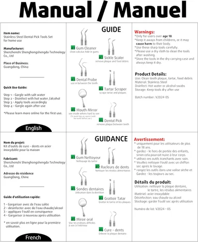 Vista 8 de Herramientas dentales, palillo dental para limpieza de dientes, kit de higiene de acero inoxidable con raspador de dientes, removedor de placa