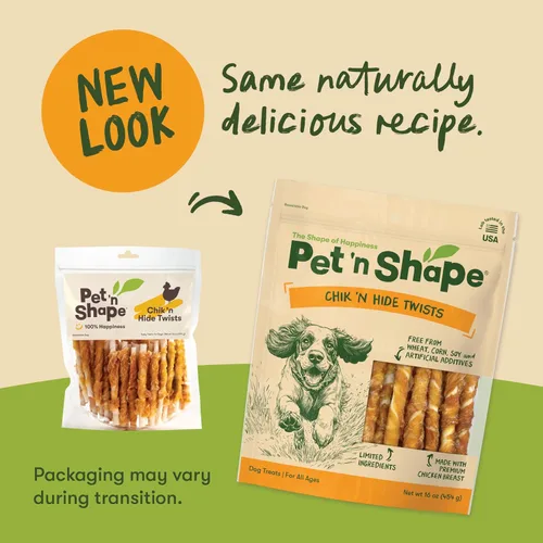 Vista 3 de Pet 'n Shape Chik 'n Hide Twists - Golosinas naturales de cuero crudo envuelto en pollo para perros, pequeño, 16 onzas