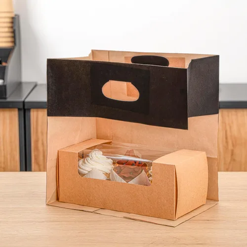 Vista 9 de Bag Tek Rectangle Paper Take Out Bag - with Handles - 11" x 7" x 11" - 100 count box