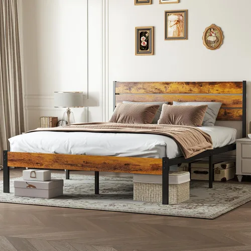 Vista 7 de OLIXIS Base de cama de tamaño matrimonial con cabecero, base de colchón de 800 libras con soporte de metal resistente, almacenamiento debajo