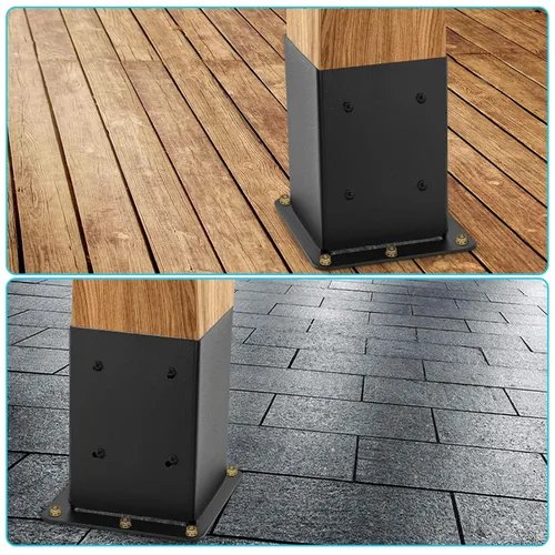 Vista 6 de Base de poste de 4x4 2 piezas, (Tamaño interno 3.6x3.6) Anclajes de poste, Acero sólido de 13GA y recubierto con polvo negro, Soportes de poste