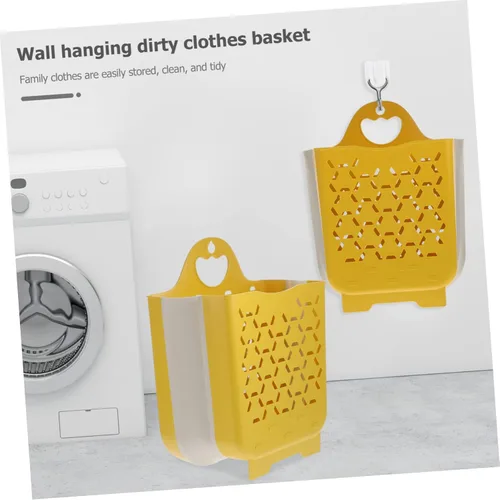 Vista 5 de ChildWeet Cesta de lavandería plegable, amarillo, plástico, plegable, con asa, portátil