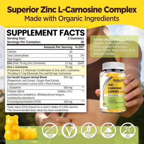 Vista 2 de Zinc Carnosina Suplemento Sin Azúcar, Zinc-Carnosina Orgánica