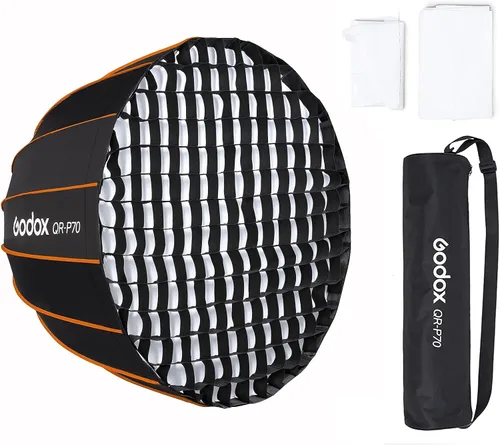 GODOX QR-P70 - Caja de luz parabólica de 27.5 pulgadas / 27.6 in, montaje Bowens, caja de luz parabólica de liberación rápida, con difusor frontal e