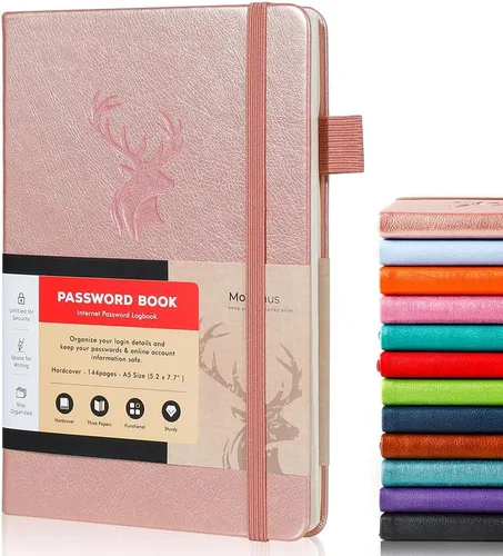 Vista 28 de molekaus Libro de contraseñas con pestañas alfabéticas, pequeño guardián de contraseñas con espacio adicional para cambiar la contraseña. Cuaderno