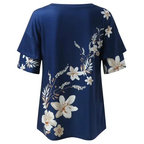 Vista 4 de Womens Casual Summer Tops V Neck Floral T Shirts Short Sleeve Shirt Tunic Top Womens Active Short Sleeve