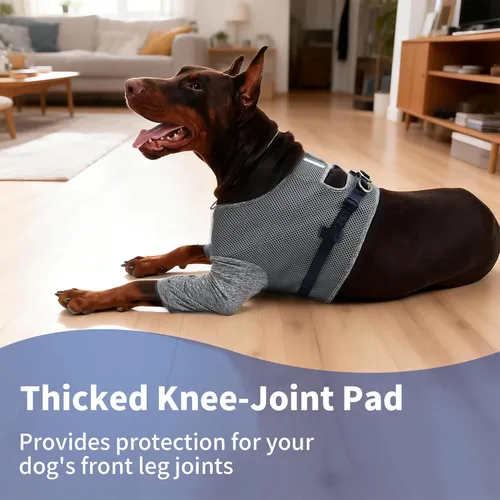 Vista 7 de DDog - Funda de recuperación para pierna delantera, codo ajustable para perro con arnés para mascotas, protector de codo para perros que evita lamer