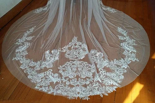 Vista 5 de Capas de boda velos de novia de encaje apliques envolturas nupciales longitud catedral capa de boda