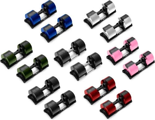 Vista 3 de Nuobell - Juego de mancuernas ajustables [campanas de acero] Juego de pesas ajustables de acero mecanizado, mango moleteado, 5-80 libras, se vende