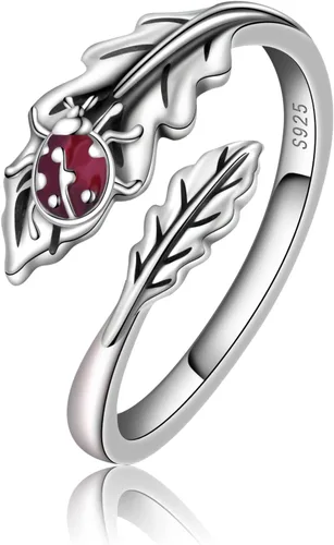 CHIC & ARTSY Spoon Ring 925 Sterling Silver Spoon Rings for Women Dainty Tennis Guitar Ladybug Acorn Spoon Finger Rings Open Adjustable Leaf Ring