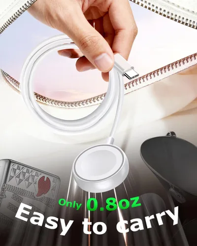 Vista 8 de Paquete de 2 cargadores para Apple Watch de carga rápida, cargador rápido de 5 W, cable de carga USB C magnético esencial de viaje de 4 pies hecho