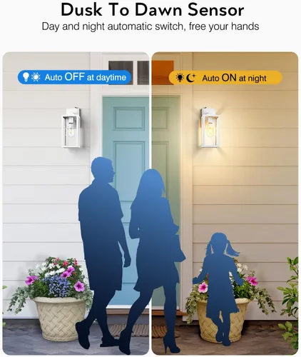 Vista 12 de VIANIS Lámpara de pared dorada para exteriores, sensor de atardecer a amanecer, apliques de montaje en pared exterior para casa, lámparas de pared