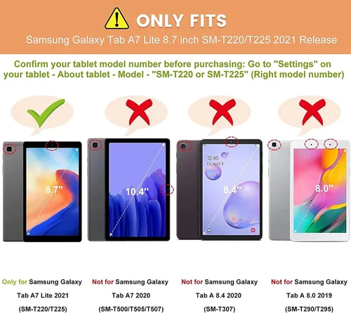 Vista 2 de Funda para Samsung Galaxy Tab A7 Lite de 8.7 pulgadas [SM-T220/T225/T227] Modelo 2021, Cubierta Plegable de Soporte de Cuero PU Premium con Soporte