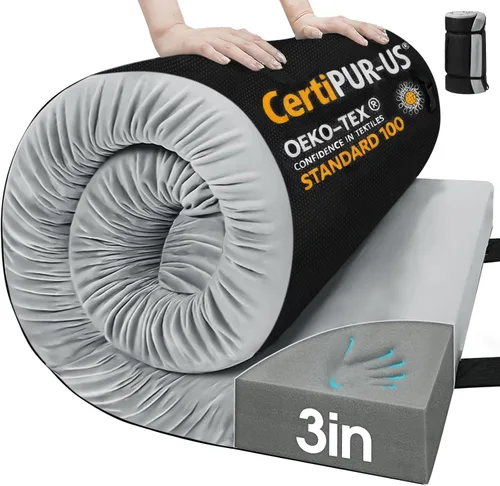 Vista 10 de CYMULA Almohadilla de Colchón de Espuma Viscoelástica para Acampar, Almohadilla para Dormir de 3 Pulgadas para Acampar, Base Antideslizante Inferior