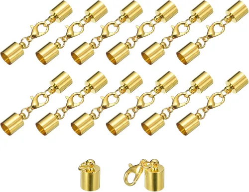 Vista 47 de uxcell Juego de 20 tapas de cuero de 0.197 in con cierres de pinza de langosta, terminadores de barril para hacer pulseras de cuero, tono bronce
