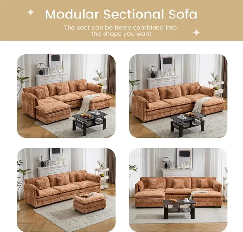 Vista 6 de Sofá modular en forma de U de 112 pulgadas, cómodo sofá nube de 3 plazas con otomana móvil, sofás de asiento profundo para sala de estar