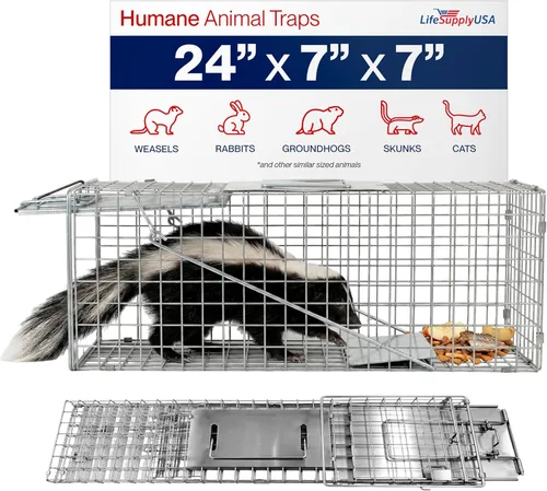 Trampa humana de 24 pulgadas para gatos callejeros, jaula plegable para animales vivos para gatitos ferales, zarigüeyas, mapaches, conejos, trampa