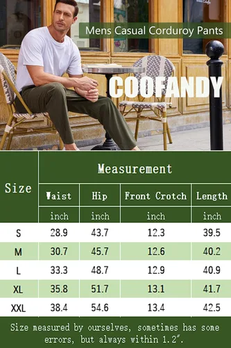 Vista 6 de COOFANDY Pantalones casuales de pana para hombre, pantalones elásticos con cintura elástica ajustable