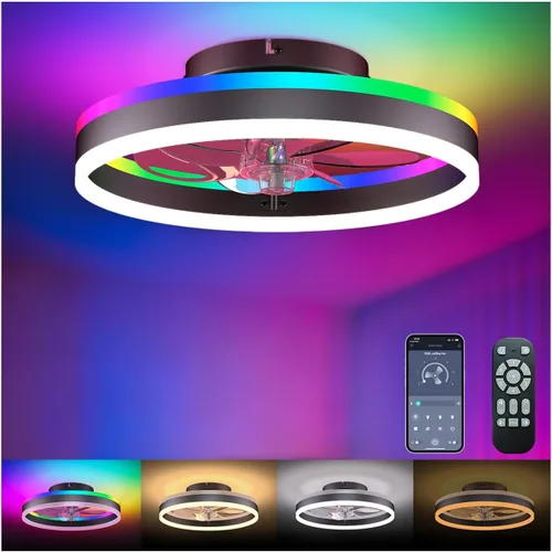 Vista 10 de Ventilador de techo con luces, ventiladores de techo de perfil bajo con luces y control remoto, luz LED de ventilador de montaje empotrado