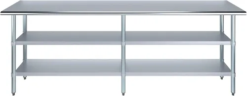 Vista 2 de Mesa de trabajo de acero inoxidable con 2 estantes Mesa de utilidad de metal Utilidad comercial y residencial NSF