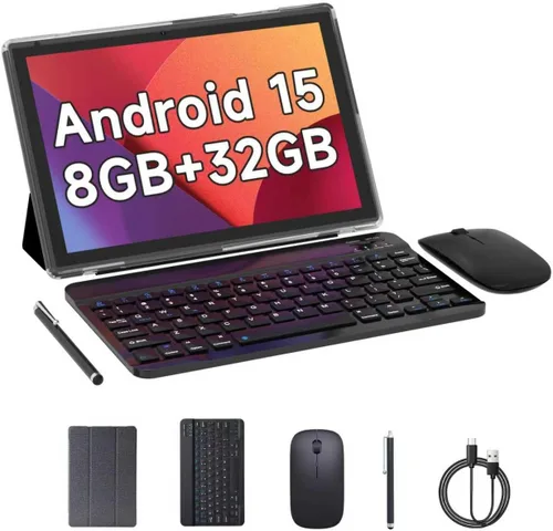Tablet Android 15, 10 pulgadas 8 GB RAM+64 GB ROM+1 TB Expand, procesador de cuatro núcleos de 1.8 GHz, tabletas 2 en 1 con