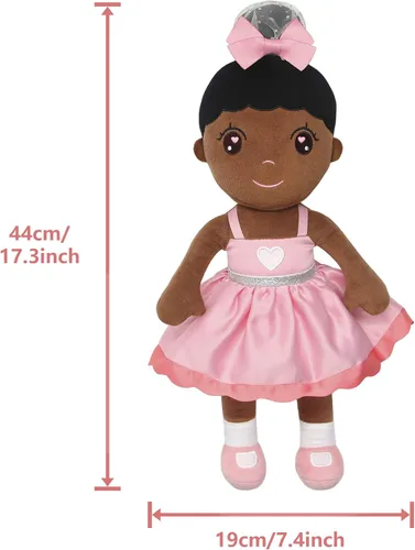 Vista 2 de Conzy Muñeca de peluche para niña, 17.3 pulgadas, súper suave, con bolsa de regalo de 17.3 pulgadas (princesa negra)