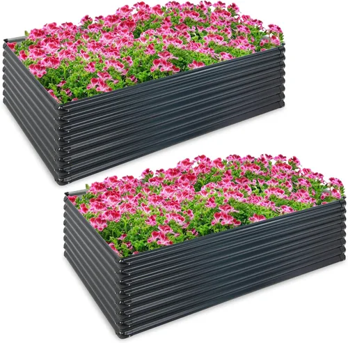 Vista 8 de Giantex Cama de jardín elevada galvanizada, 70.5 x 44 x 20.5 pulgadas, jardinera de metal y estante para leña, maceta rectangular grande de acero