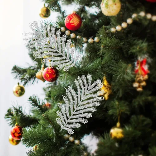 Vista 2 de GANAZONO Púas artificiales para árbol de Navidad, 6 piezas de cola plateada, cola de fénix única para manualidades decorativas