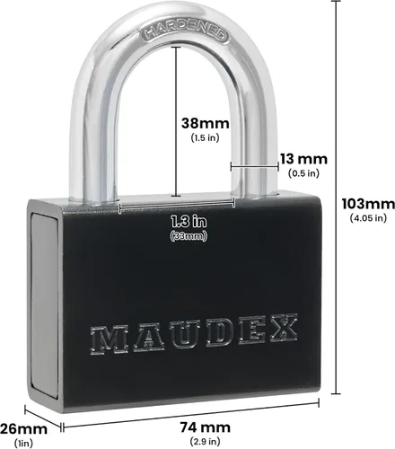 Vista 2 de Maudex® PDK73 - Candado resistente con 5 llaves, grillete resistente a cortes de 0.512 in, protección de cuerpo de acero, cerradura de alta