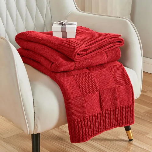 Vista 19 de CozeCube Manta de Punto a Cuadros, Manta a Cuadros Verde Oliva para Sofá, Manta Decorativa Navideña Suave Acogedora y Cálida de Punto para Cama Sofá