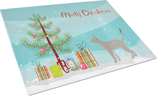 Vista 24 de Caroline's Treasures CK4739LCB Abyssinian Cat Merry Christmas Glass Cutting Board Large Decorative Tempered Glass Kitchen Cutting and Serving Board