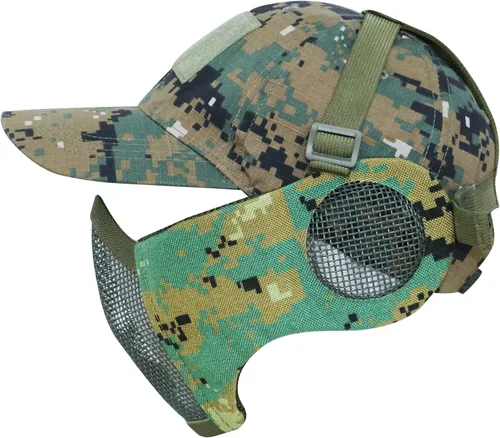 Vista 11 de Aoutacc Juego de máscara de malla y gorra de media cara, máscara táctica de malla plegable con protección para los oídos para pistola BB