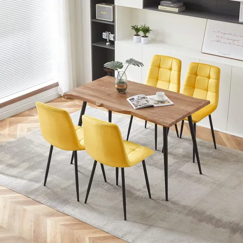 Vista 20 de Juego de 4 mesas de comedor rectangulares con sillas tapizadas, mesa de cocina moderna y sillas para espacios pequeños, color negro