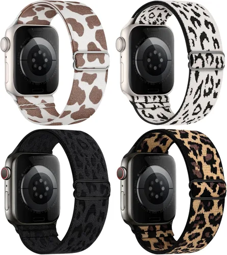 Vista 17 de 4 Pack Stretchy Solo Loop Compatible with Apple Watch Bands Women Men Negro/Rosa/Morado ahumado/Starlight 4Pack