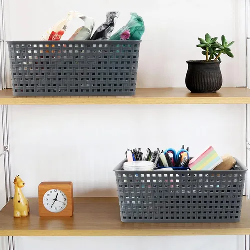Vista 5 de Paquete de 4 cestas de almacenamiento de plástico, contenedor organizador gris