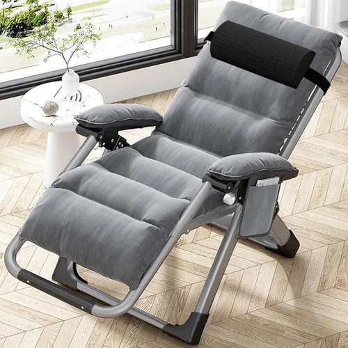 Vista 29 de DoCred Silla cómoda, silla plegable reclinable para dormitorio y sala de estar, sillas reclinables plegables para patio, silla de descanso con cojín