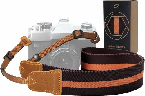 Vista 9 de Padwa Lifestyle Correa de Cámara Azul Verde Oscuro - Extremo de Cuero de Vaca Crazy Horse de Doble Capa, Correas de Cámara Tejidas de Algodón Puro