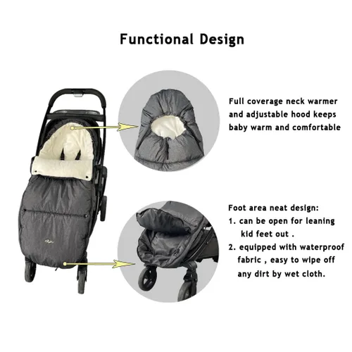 Vista 5 de CozyMe Saco para cochecito – Manta ajustable para cochecito de invierno Evolution para niños pequeños, con forro polar multiusos cálido con capucha