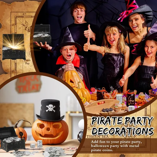 Vista 4 de Hanaive 100 piezas de monedas piratas de plástico, monedas falsas de juego, réplicas de doblones españoles para cofre del tesoro de fiesta pirata