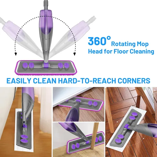 Vista 7 de Mopa de microfibra para pisos de madera dura - Mopa en aerosol húmeda y seca con 4 almohadillas lavables para azulejos, madera, laminado, vinilo
