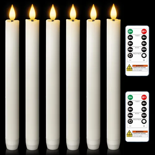 Vista 17 de Homemory 6 velas cónicas cerosas sin llama con control remoto, velas parpadeantes que funcionan con pilas, velas falsas LED altas para el hogar