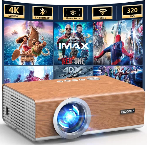 Vista 10 de [Enfoque eléctrico/alto brillo] Proyector FUDONI con WiFi y Bluetooth, nativo 1080P Real 400 lúmenes ANSI, proyector de cine al aire libre, pantalla