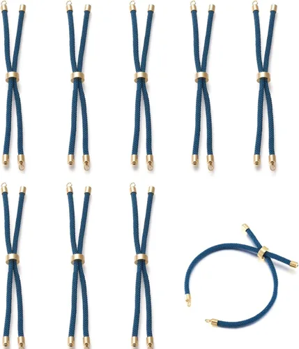 Vista 21 de 10 piezas de pulseras de cordón trenzado de nylon para hacer pulseras deslizantes ajustables con accesorios de latón dorado para accesorios