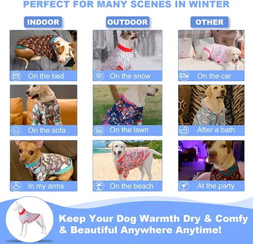 Vista 4 de LovinPet Bulldog - Mameluco tipo suéter – Ropa de franela suave para perro, estampado de flores florecientes, adecuado para razas de perros grandes
