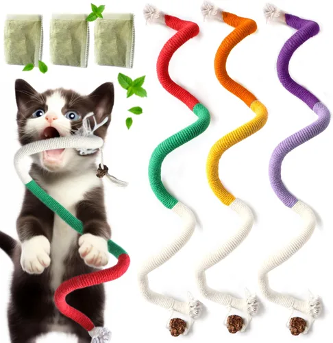 Vista 7 de Juguetes para gatitos, juguete masticable para limpieza de dientes, juguetes de cuerda de hierba gatera para gatitos de interior, juguetes