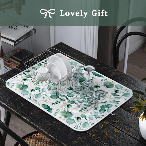 Vista 7 de Tapete grande de secado de platos para encimera de cocina, de 16 x 18 pulgadas, tapete escurridor de platos de microfibra, absorbente, accesorios