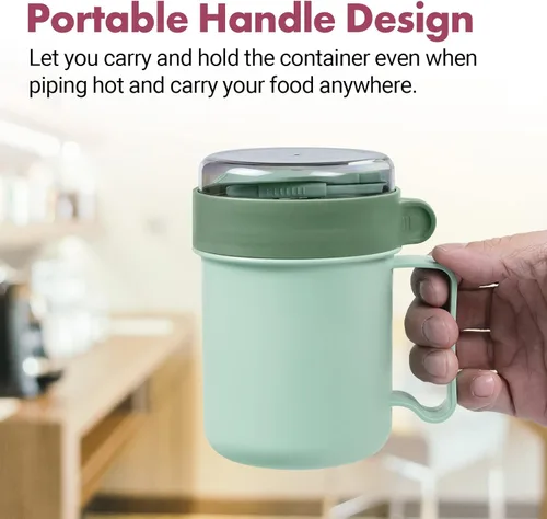 Vista 7 de Tazas de sopa para microondas con tapas, paquete de 2 tazas aptas para microondas para fideos ramen, sopa, bebidas, 17.63 onzas, verde, amarillo