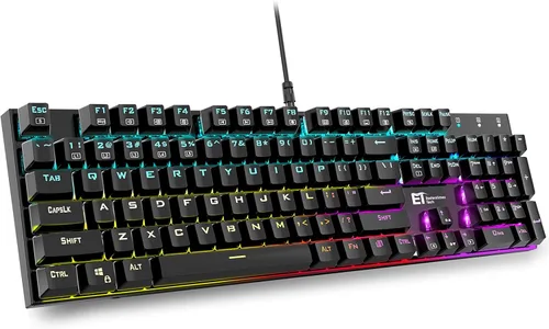 Mechanical Gaming KeyboardWired 104 Keys RGB Keyboard with Blue Switch Programmable RGB Backlit for Windows Gaming PC