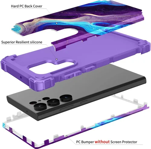 Vista 5 de Hocase para Galaxy S23 Ultra, Funda Protectora Híbrida de Dos Capas de Plástico Duro y Silicona Blanda Resistente a Golpes para Samsung Galaxy S23